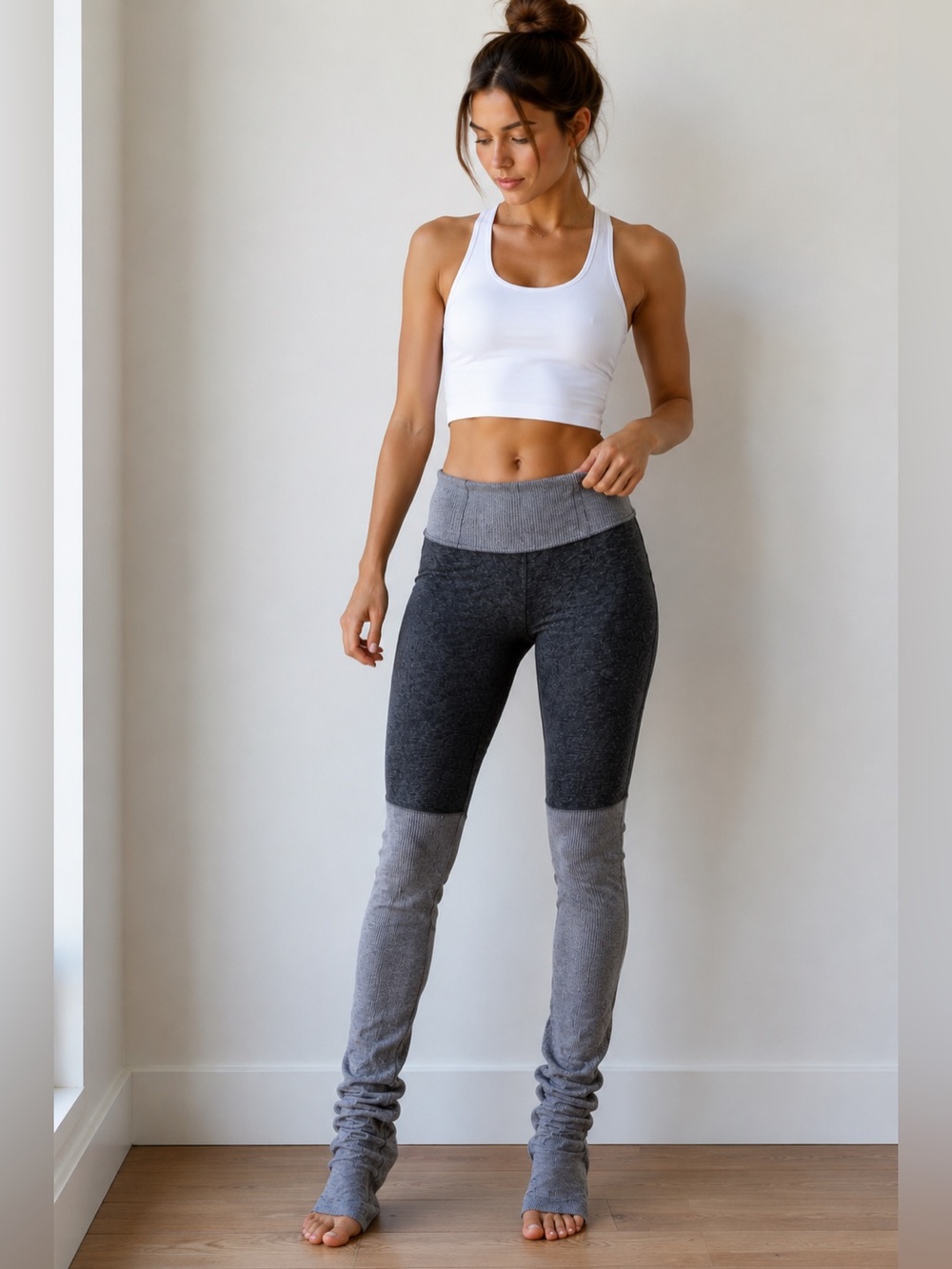 Alo Yoga Gray Colorblock Leggings Size S Extra Long 36” Inseam